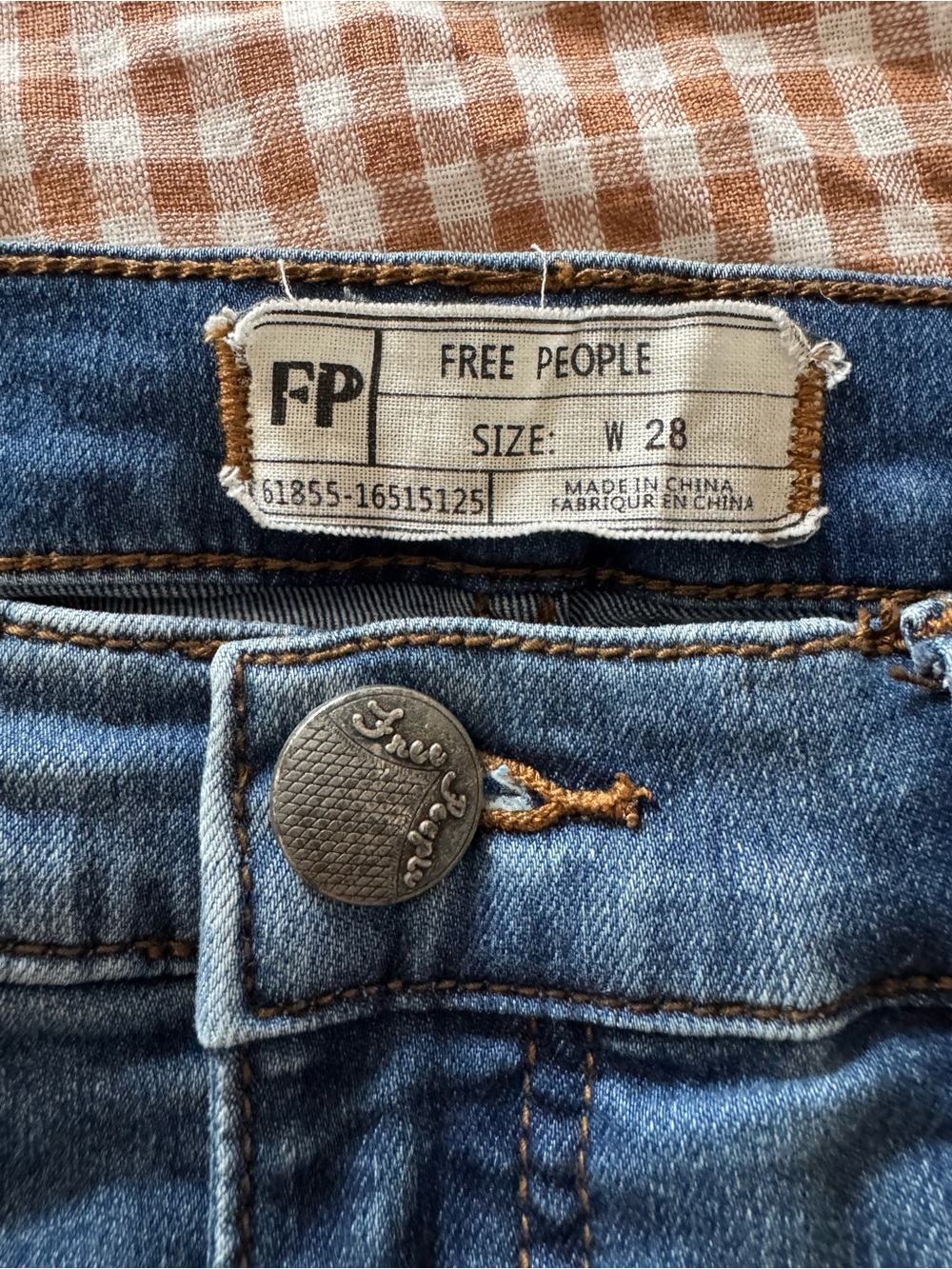 Free People Medium Blue Denim Jeans with Branded Button